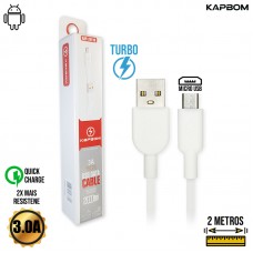 Cabo USB Micro USB V8 Emborrachado Super Resistente QC Turbo 2m 3.0A Kapbom KAP-2M-V8 - Branco